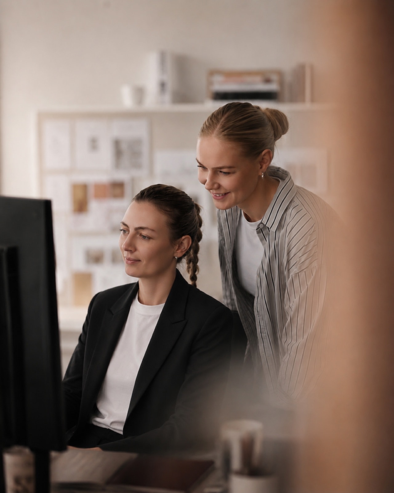 Nanna and Maria reviewing designs together